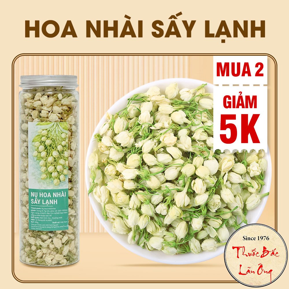 Trà hoa nhài sấy lạnh 100g, nụ hoa lài nguyên bông, thơm trắng, dùng pha trà, ướp trà