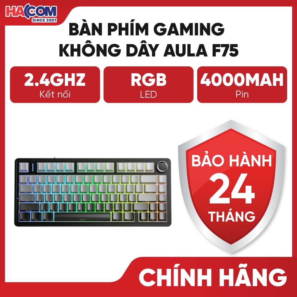 Bàn Phím Cơ gaming AULA F75 (3 Mode/Xám + Đen Gradient/Rgb/Reaper switch) HACOM PC