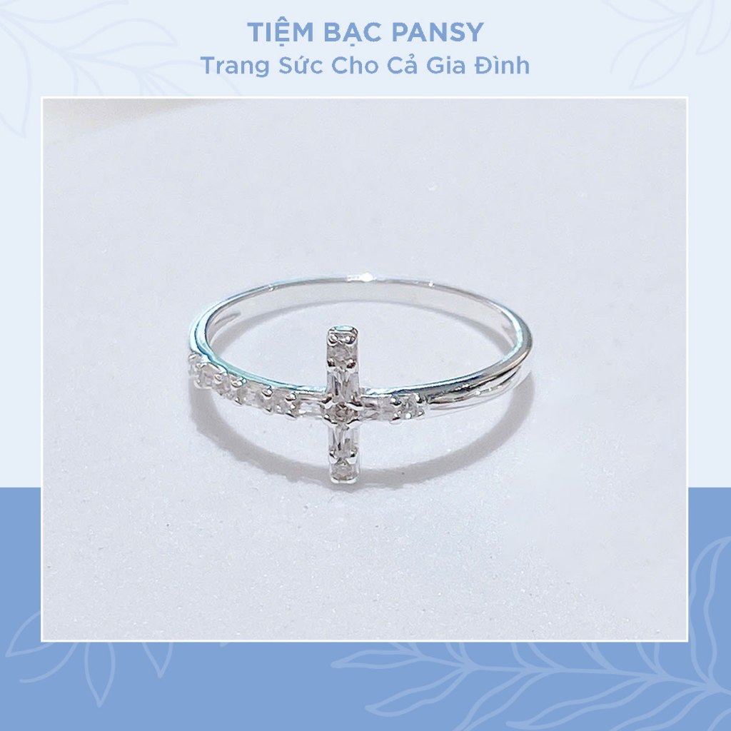 Nhẫn bạc nữ PANSY, nhẫn nữ dấu cộng đính đá cá tính bằng bạc ta
