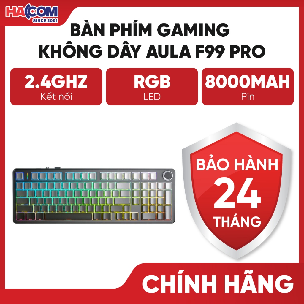 Bàn Phím Cơ gaming AULA F99 Pro (3 Mode/Xám + Đen gradient/Rgb/Nimbus V3 switch) HACOM PC