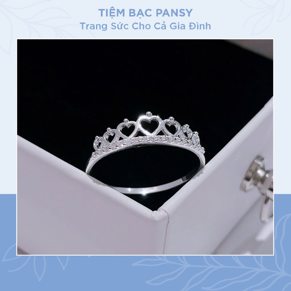Nhẫn bạc nữ PANSY vương miện trái tim, nhẫn công chúa viền đá CZ sang trọng