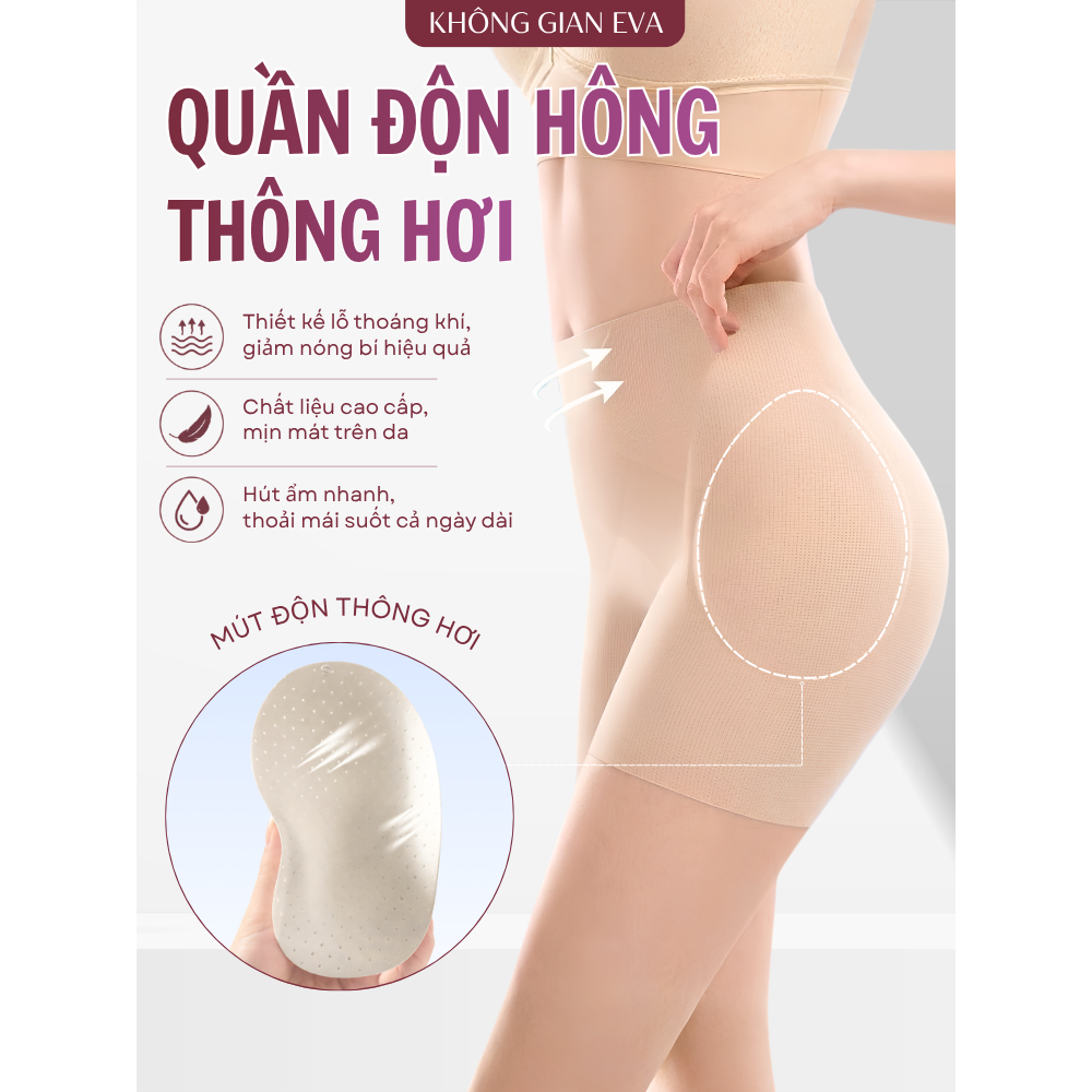 [BẢN MỚI] Quần Độn Hõm Hông Nâng Mông Tự Nhiên Khắc Phục Hõm Hông Mút Thông Hơi Thoáng Khí Không Lộ