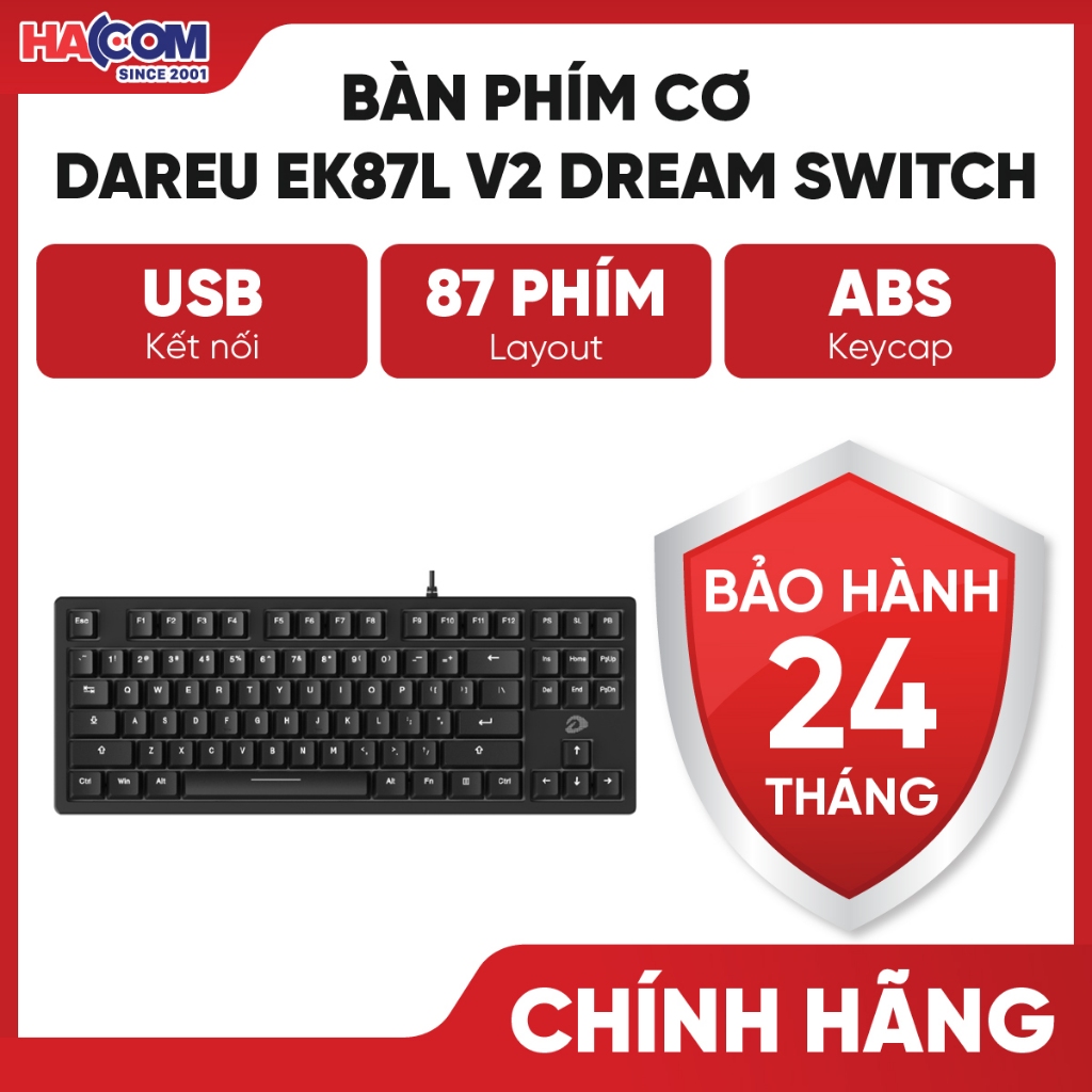 Bàn Phím Cơ DAREU EK87L v2 Black Dream switch - Bảo Hành 24 Tháng HACOM PC