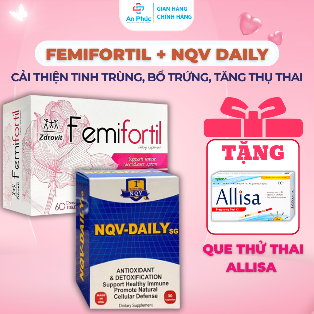 Combo Tăng Thụ Thai NQV Daily & Femifortil - Cải Thiện Tinh Trùng, Bổ Trứng, Tăng Khả Năng ThụThai