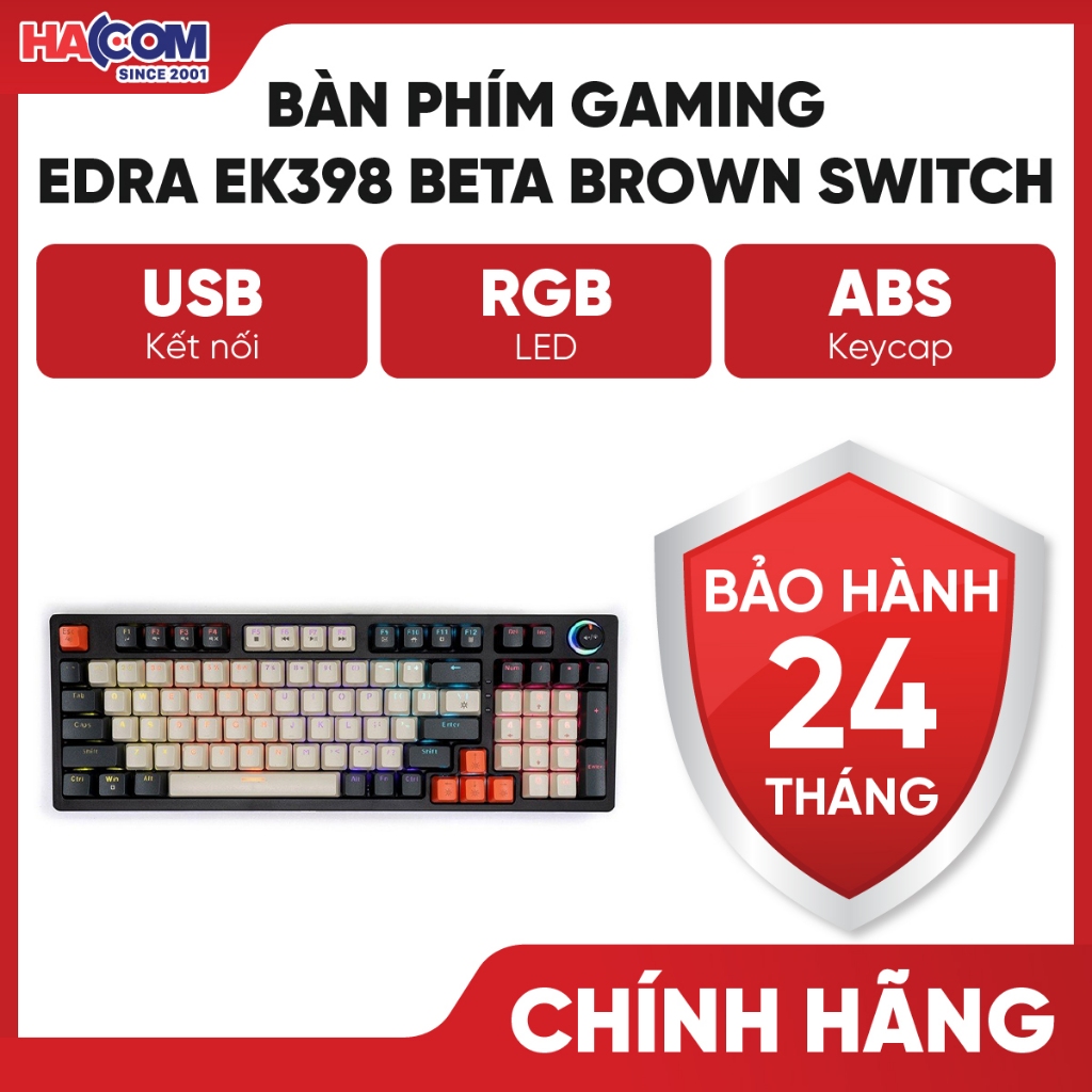Bàn Phím Cơ EDRA EK398 Alpha/Beta LED Rainbow Gaming 98 Phím Blue/Brown/Red Switch USB Chính Hãng