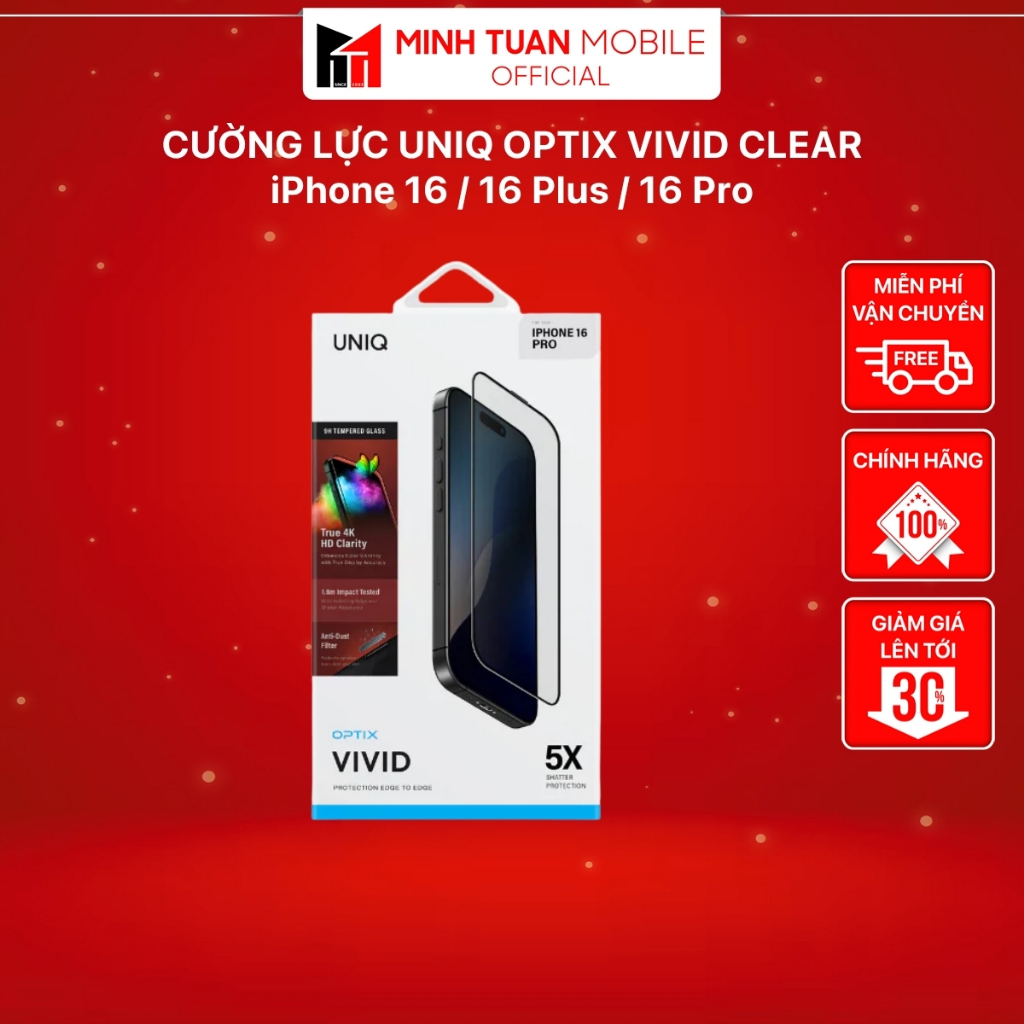 Cường Lực UNIQ Optix Vivid Clear iPhone 16 / 16 Plus / 16 Pro