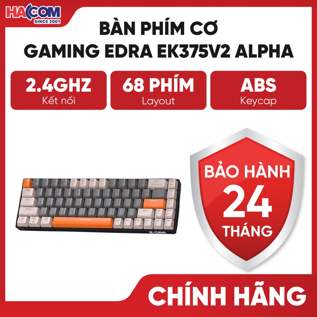 Bàn Phím Cơ không dây Edra EK368L Alpha /Beta Yellow Switch - Bảo Hành 24 Tháng HACOM PC