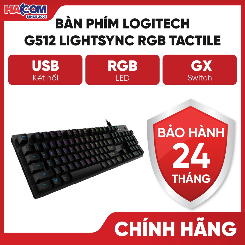 Bàn Phím Game Có Dây Cơ Học Logitech G512 - RGB Lightsync/3 GX Switch/USB 2.0 - BH 24 Tháng HACOM PC