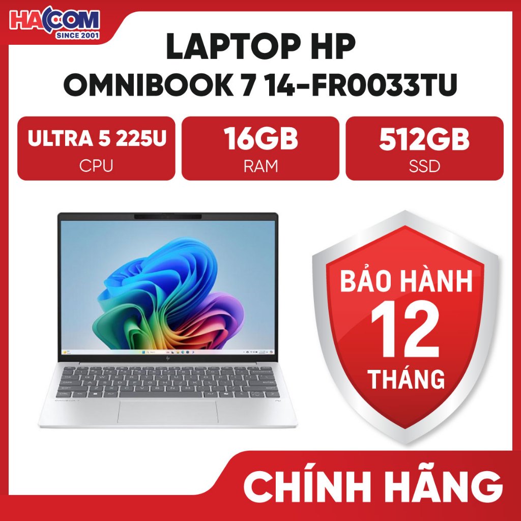 Laptop HP OmniBook 7 14-FR0033TU-C1MN2PA (Ultra 5 225U/16GB/512GB/14 WUXGA/Win11+OfficeHS24+365/Bạc)