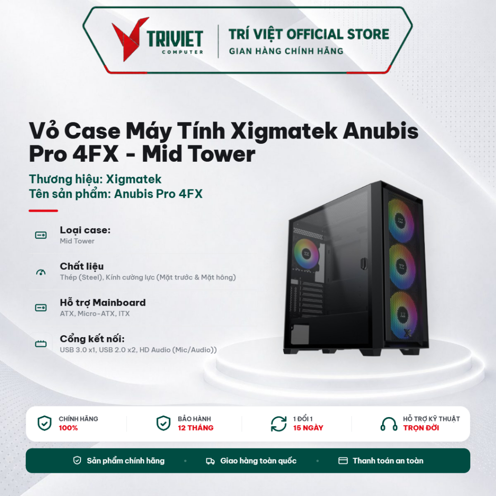 Vỏ Case Máy Tính Xigmatek Anubis Pro 4FX - Mid Tower Kèm 4 Fan ARGB Hỗ Trợ ATX M-ATX ITX Kính Cường 