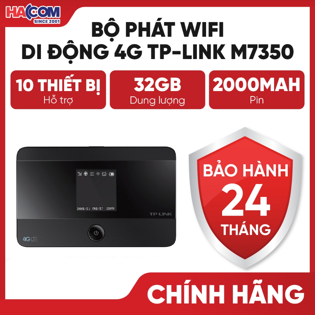 Bộ phát Wifi di động 4G TP-Link M7350 - Bảo Hành 24 Tháng HACOM PC