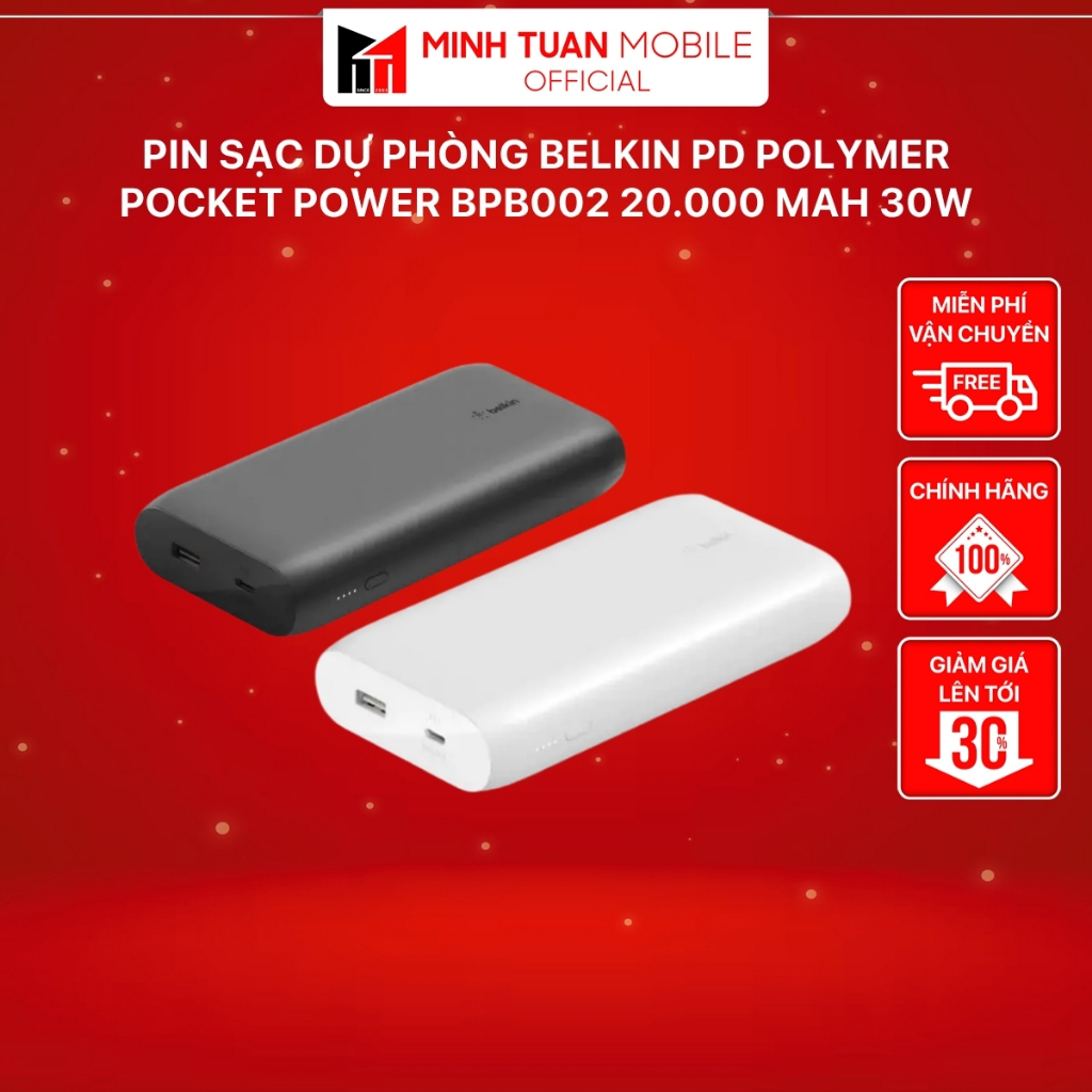 Pin Sạc Dự Phòng Belkin PD Polymer Pocket Power BPB002 20.000 mAh 30W