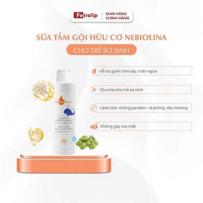 Sữa tắm gội cho bé NeBiolina dịu nhẹ và dưỡng ẩm chiết xuất yến mạch Hữu cơ 0M+ 200ml