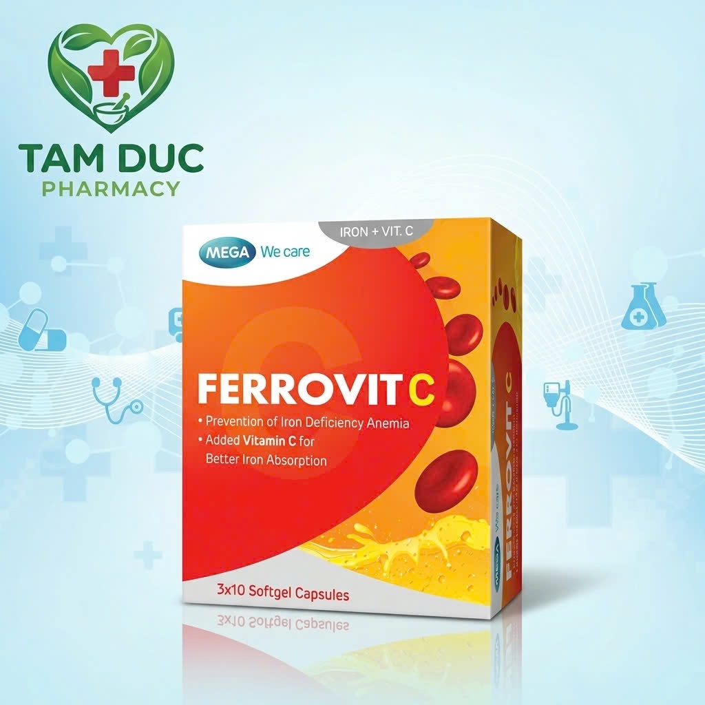 Viên uống giúp hỗ trợ giảm nguy cơ và triệu chứng thiếu máu do thiếu sắt FERROVIT C Mega We Care