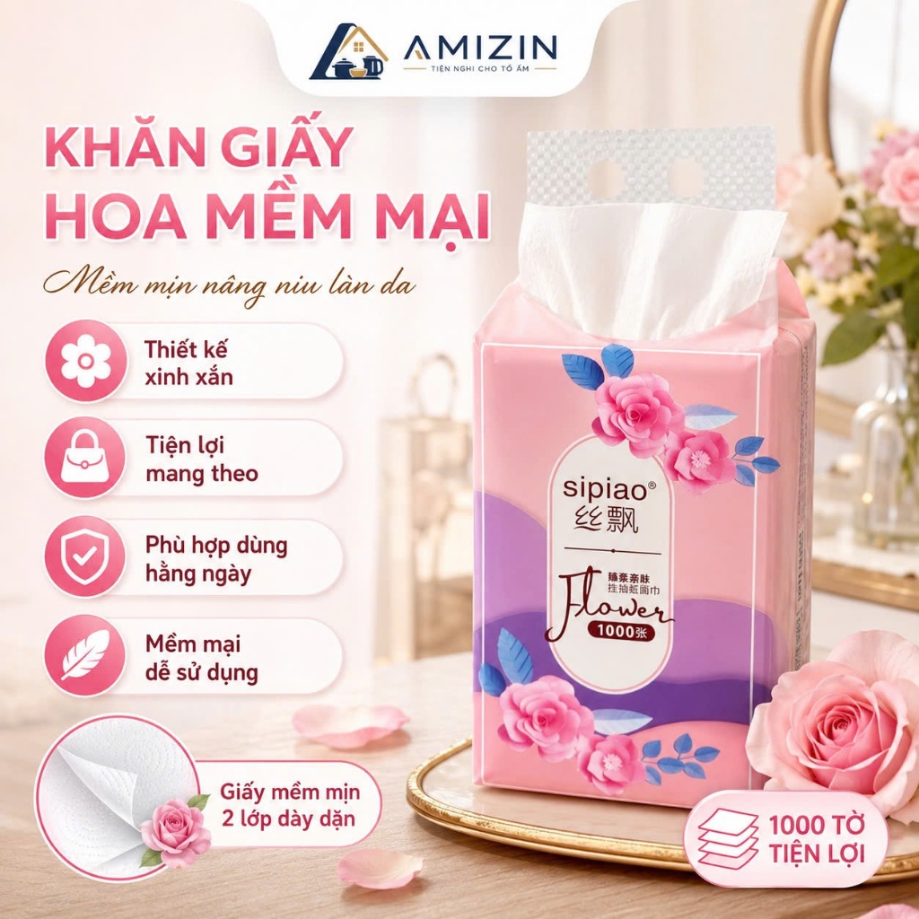 Thùng 6 Bịch Giấy Treo SIPIAO Hoa Tím 1280 Tờ Nội Địa Trung, Giấy Rút Đa Năng 4 Lớp Chính Hãng FACE MASK. STORE