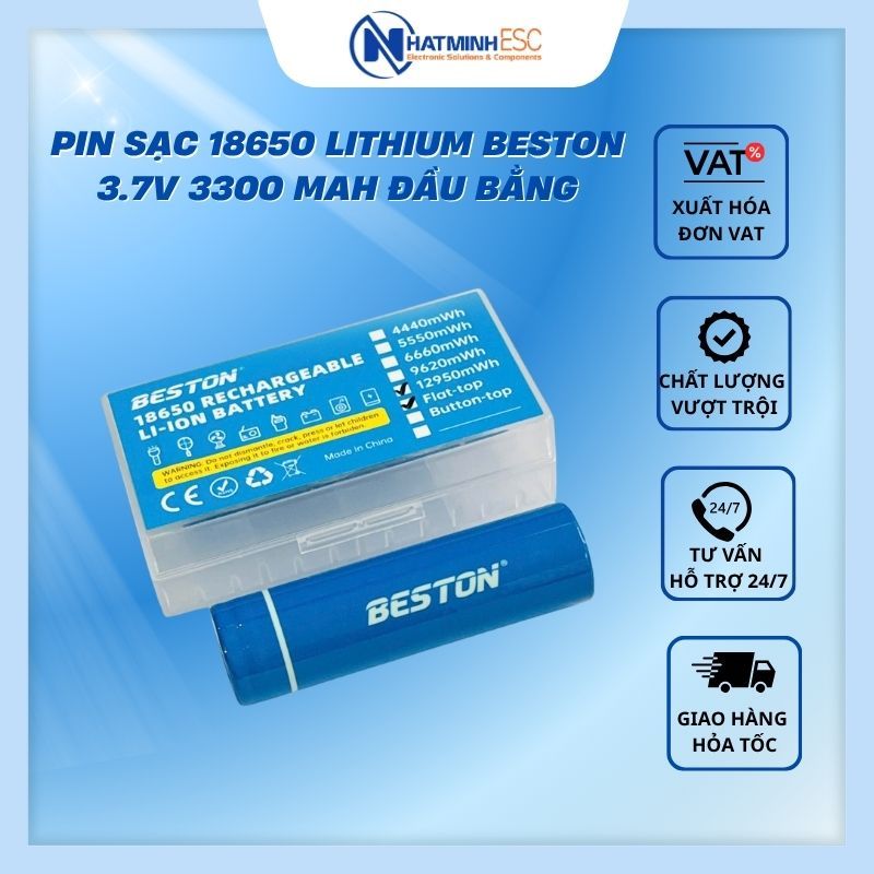 PIN sạc 18650 Lithium BESTON 3.7V 3300 mAh đầu bằng