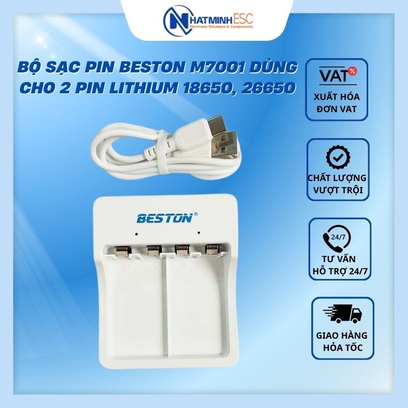 Bộ sạc PIN BESTON M7001 dùng cho 2 pin Lithium 18650, 26650