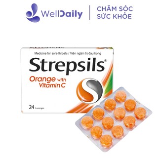 Viên ngậm STREPSILS ORANGE WITH VITAMIN C kháng khuẩn, giảm đau họng (Hộp 24 viên)