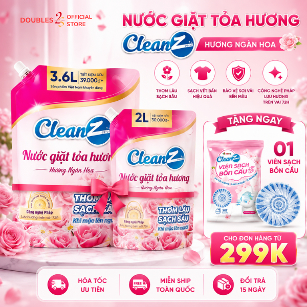 Nước Giặt Xả Tỏa Hương CleanZ Hương Ngàn Hoa Đánh Bay Vết Bẩn, Hương Thơm Mềm Mại Bảo Vệ Màu Quần Áo