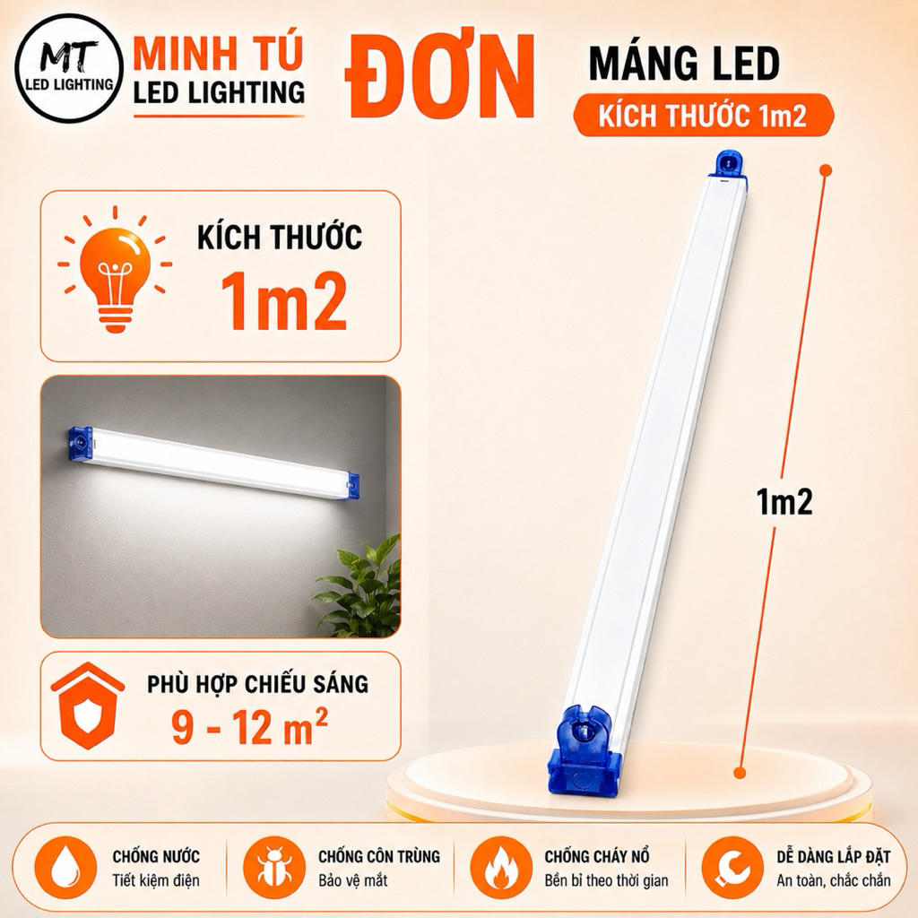 Máng đèn tuýp led đơn 1,2m - 6 tấc