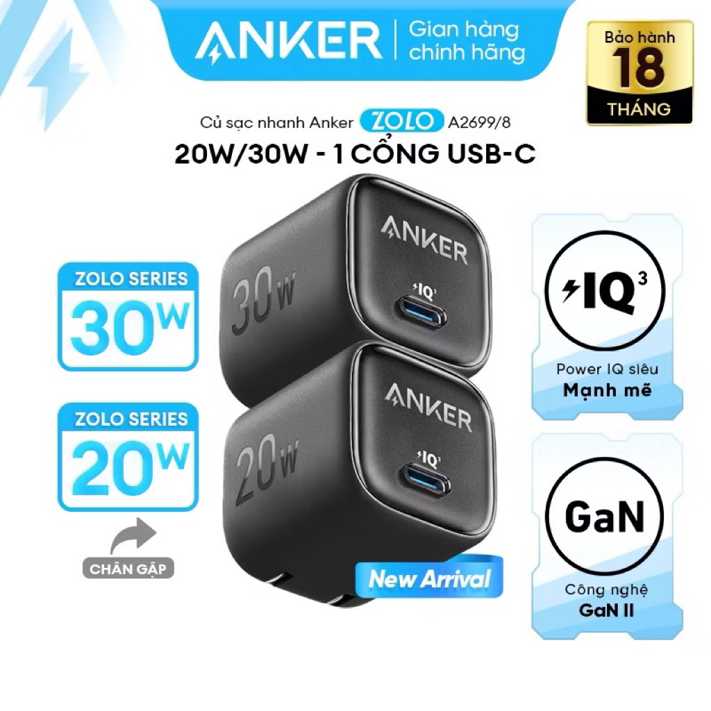 Củ sạc nhanh Anker Zolo 20W 1 cổng USB-C - Mã A2699