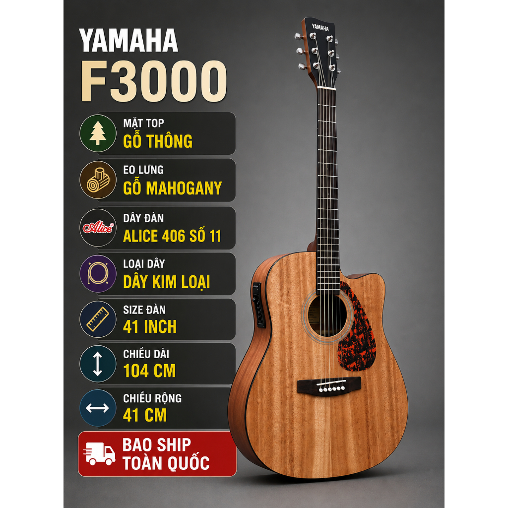 Đàn Guitar Acoustic F3000 Bản Mới Màu Nâu