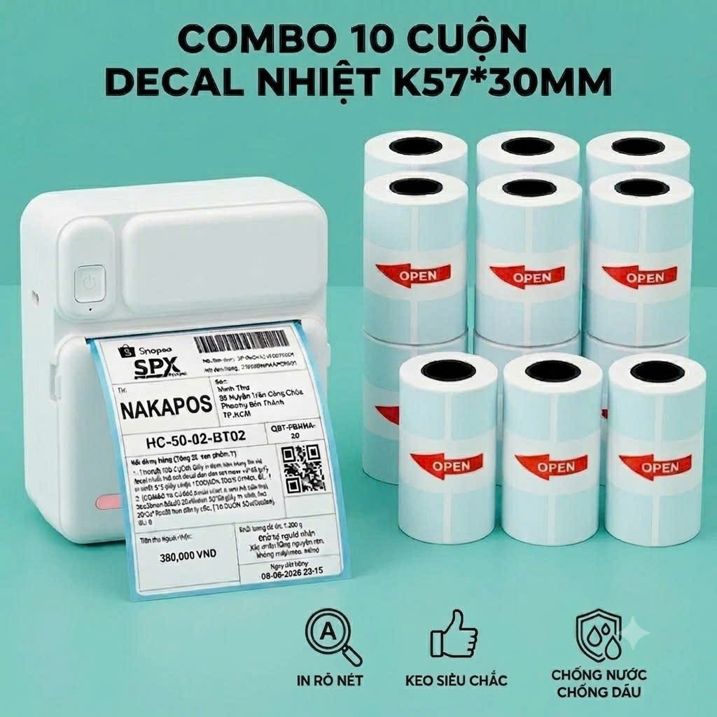 GIẤY NHIỆT DÁN ĐƯỢC K57*30 CHO MÁY PT210 MÁY CON MÈO C19 MÁY K58 NIMBOT K57x30 DÁN ĐƯỢC  [ 1 CUỘN LẺ