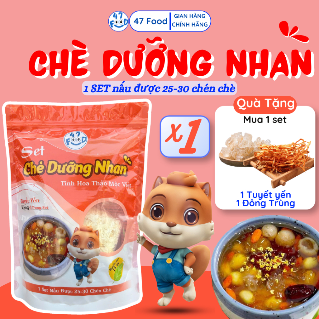 [500g SET LỚN NHIỀU TOPPING] Chè Dưỡng Nhan 14 Vị Ít Đường Có Hoa Mộc 47Food Nấu Được 25-30 Chén 47F