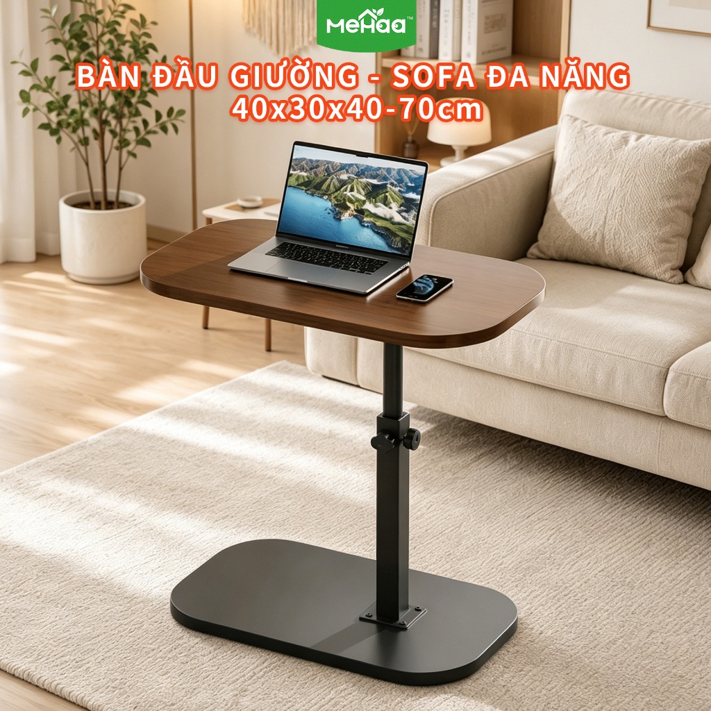 Bàn Đầu Giường Sofa Đa Năng Mehaa Bàn Laptop Cạnh Giường Xoay 360 Độ Nâng/Hạ Đế Thép Carbon