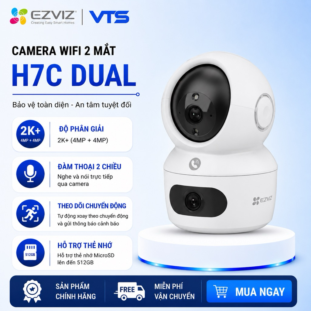 Camera Wifi EZVIZ 2 Mắt H7C Dual (4MP + 4MP), Xoay 360 Độ, Đàm Thoại 2 Chiều, Theo Dõi Chuyển Động