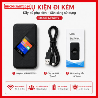 Bộ Phát WiFi 4G LSUN MF605V – Cắm SIM Tốc Độ 150Mbps – Pin 3000mAh – LCD – Kết Nối 10 Thiết Bị