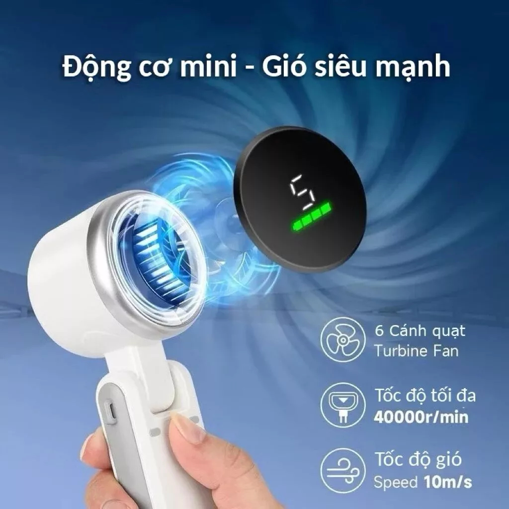 Quạt cầm tay cao cấp N607 Turbo hot 2026 gấp gọn 5 cấp gió mạnh pin lớn mini du lịch | BigBuy360 - bigbuy360.vn