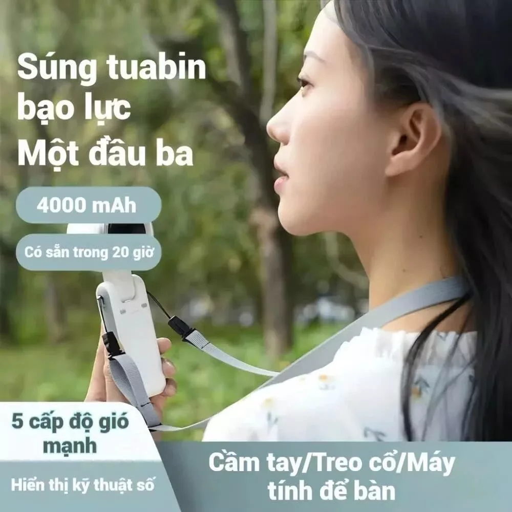 Quạt cầm tay cao cấp N607 Turbo hot 2026 gấp gọn 5 cấp gió mạnh pin lớn mini du lịch | BigBuy360 - bigbuy360.vn