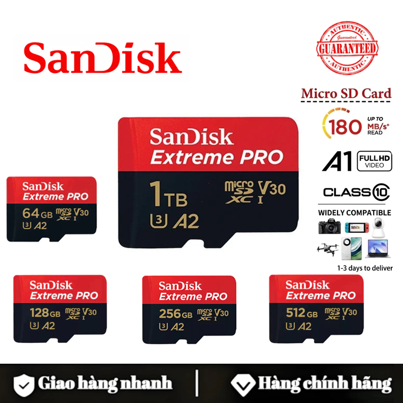 SanDisk Extreme Card SD 1TB 512GB   thẻ nhớ SDXC UHS-I U3 A2 V30 (COD)
