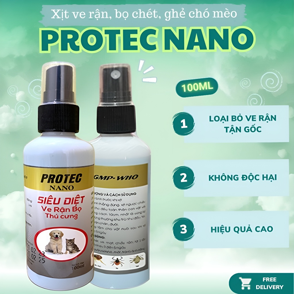 PROTEC NANO 100ml Xịt Chăm Sóc Chó Mèo – Vệ Sinh Lông, Hỗ Trợ Giảm Ngứa, Khử Mùi Hiệu Quả