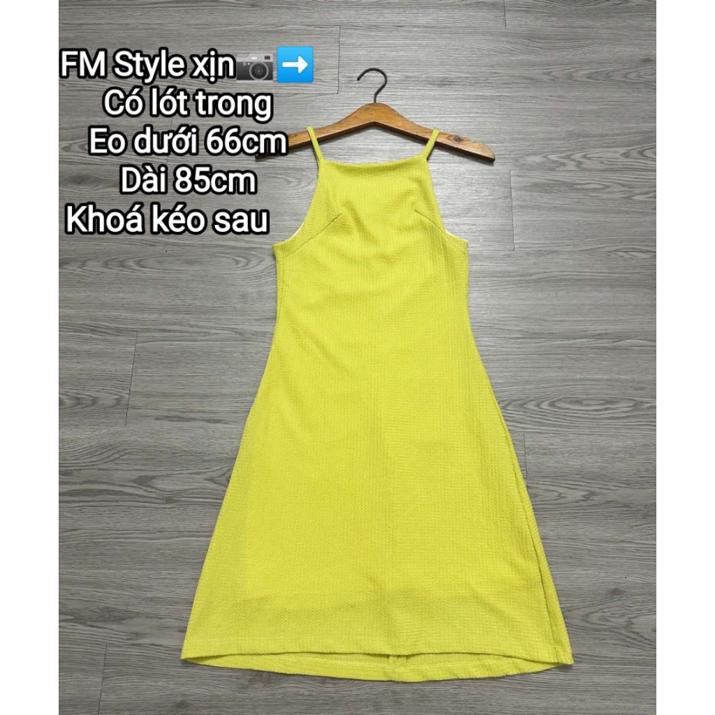 Pas Đầm dây yếm shop FM Style đi biển mùa hè Eo<66cm chất xốp xịn hotgirl xinh tiểu thư khoá kéo sau