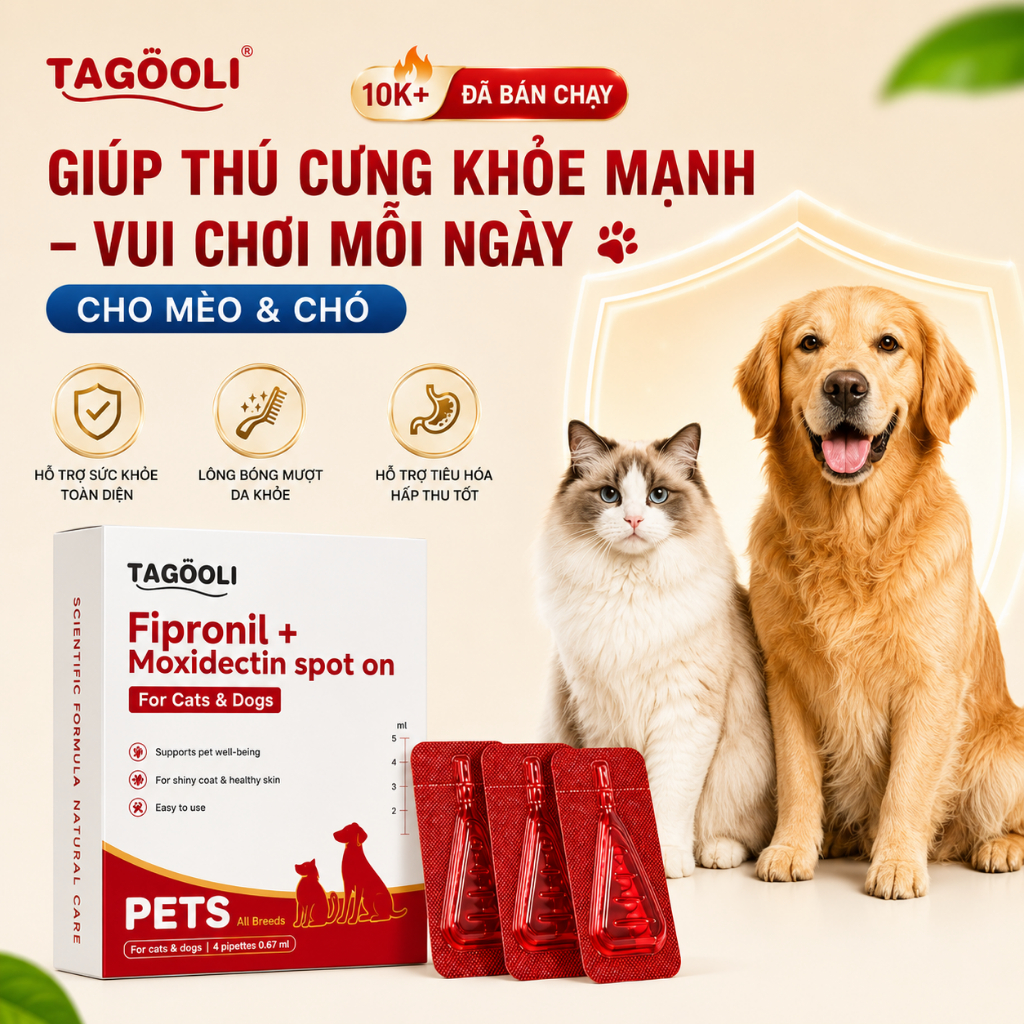 Fipronil Spot On TAGOOLI, bọ chét  rận trên chó mèo say bye bye  0.67ml x 3 Ống