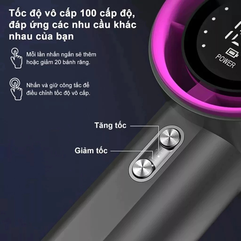 Quạt cầm tay tốc độ cao S001 100 cấp gió điều chỉnh sạc USB màn hình số | BigBuy360 - bigbuy360.vn