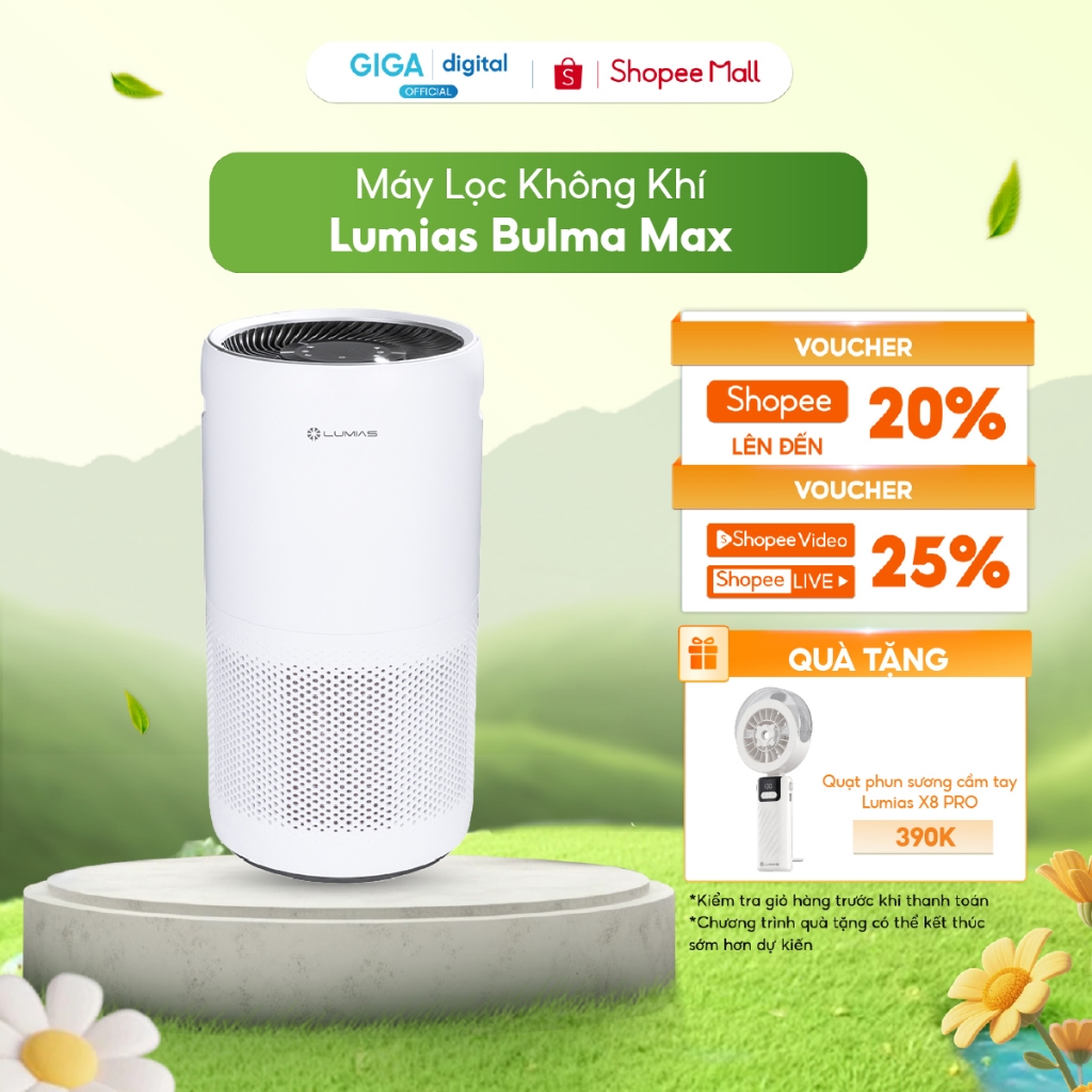 [ƯU ĐÃI QUÀ TẶNG] Máy lọc không khí Lumias Bulma Max, 30W - ≤50m² - CADR Bụi mịn (PM) 400m³/h - Hẹn 