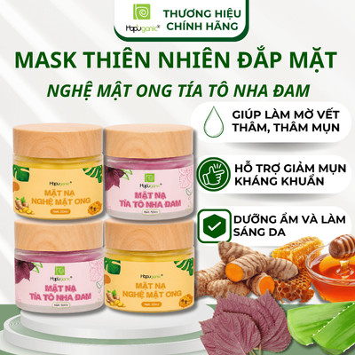 Mask Thiên Nhiên Đắp Mặt Hapuganic Nghệ Mật Ong Tía Tô Nha Đam Ngừa Mụn Mờ Thâm Sáng Da 50g