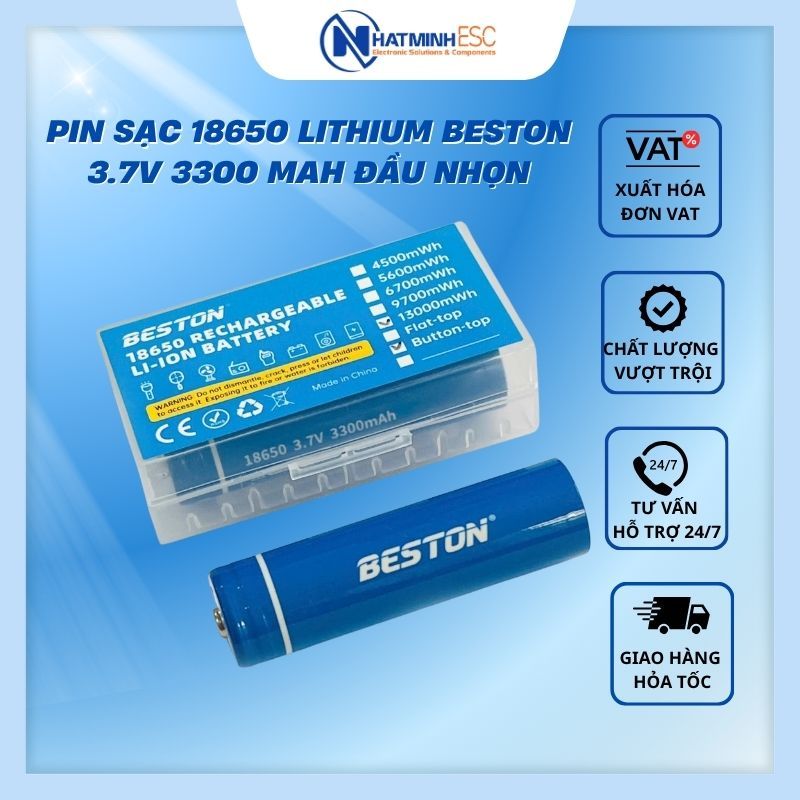 PIN sạc 18650 Lithium BESTON 3.7V 3300 mAh đầu nhọn