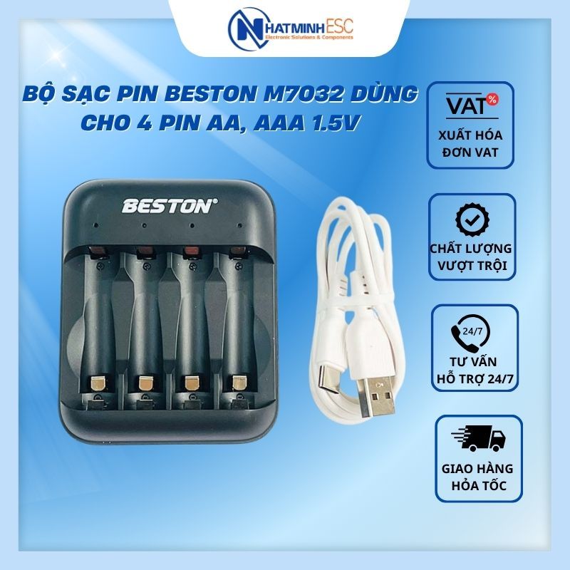 Bộ sạc PIN BESTON M7032 dùng cho 4 pin AA, AAA 1.5V