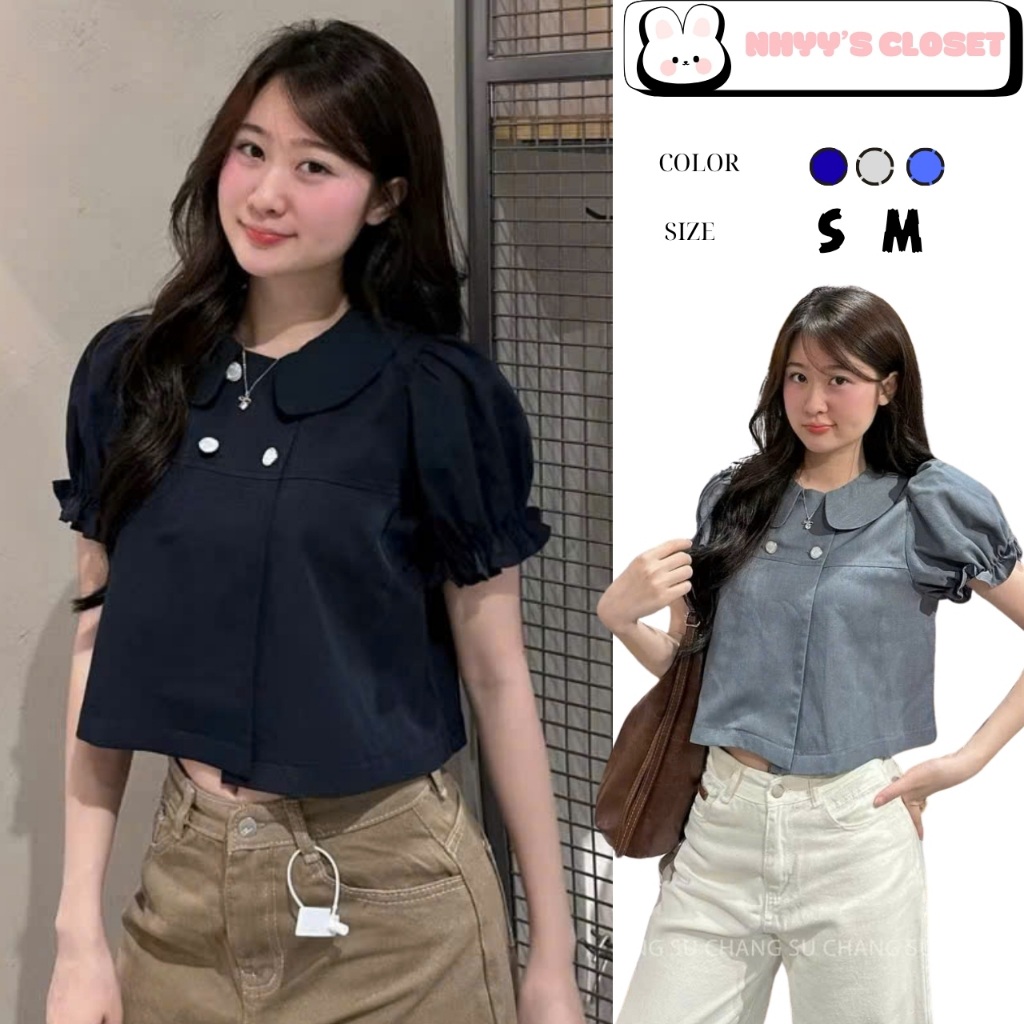 Áo Sơ Mi Cổ Sen Tay Bồng Chun Cúc Ngọc Dáng Croptop A867 Su Chang Thời Trang Nữ