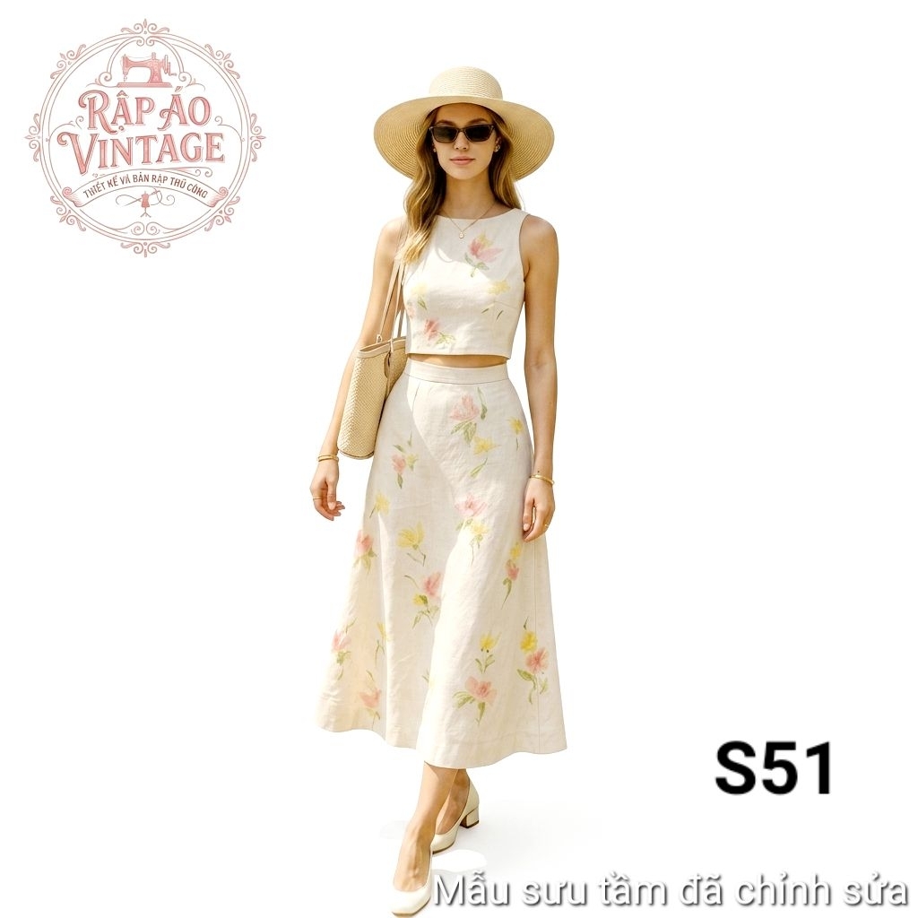Rập Giấy Sét Áo Váy - Áo Crop Top Sát Nách, Váy Chữ A Xòe Xinh Phom Vừa Chuẩn ĐẹpThiết Kế Cắt May Dụ
