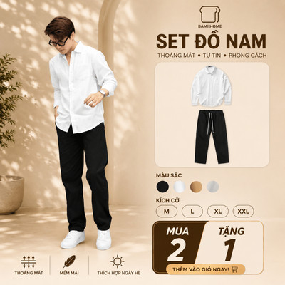 Combo Quần Áo Nam Bami Home, Quần Kaki Nam Form Suông Kết Hợp Áo Sơ Mi Lịch Lãm QK18ASM01
