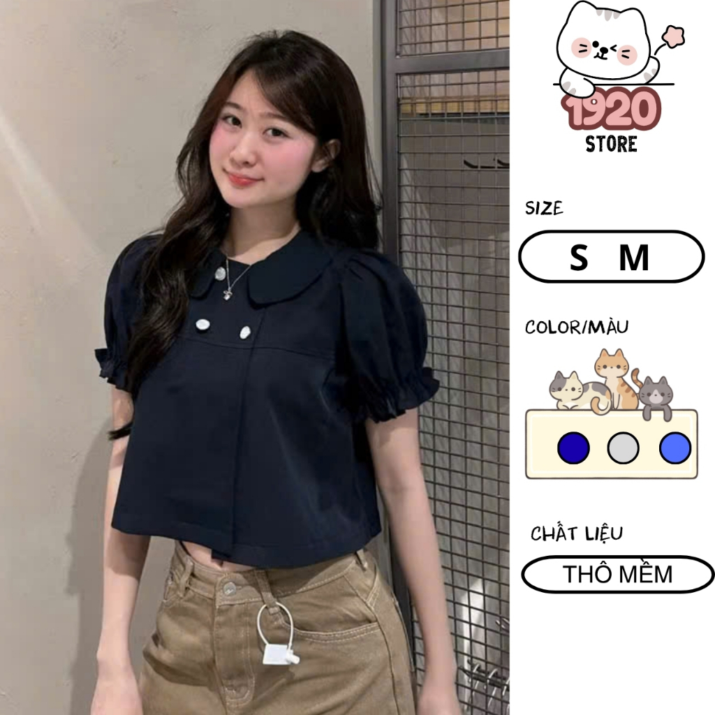 Áo Sơ Mi Cổ Sen Tay Bồng Chun Cúc Ngọc Dáng Croptop A867 Su Chang Thời Trang Nữ