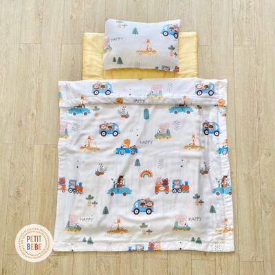 Bộ chăn gối cho bé đi học tencel 60s PETIT BEBE 3 món Tấm lót 70x120cm | Gối nằm 35x50cm | Chăn hè 100x120cm