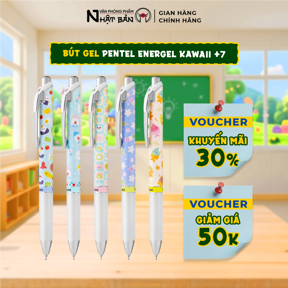 Bút gel Pentel Energel Kawaii BLN75KW mực viết mượt nhanh khô không lem bền màu