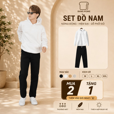 Set Hoodie Trơn Quần Dài Kaki Nam Bami Home Cao Cấp, Chất Vải Dày Dặn, Form Chuẩn CBAHD01QK14