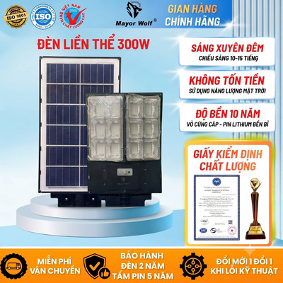 Đèn Đường Liền Thể Năng Lượng Mặt Trời MayorWolf 300W Mayor Wolf Bảo Hành 2 Năm